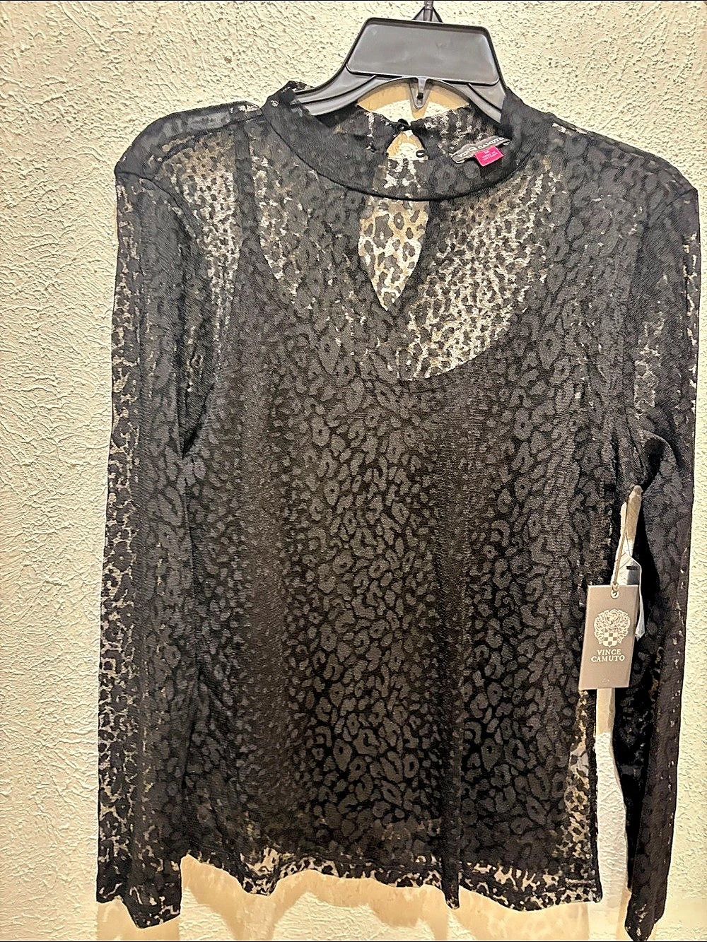 Vince Camuto Black Animal Print Long Sleeve Blouse Size Medium